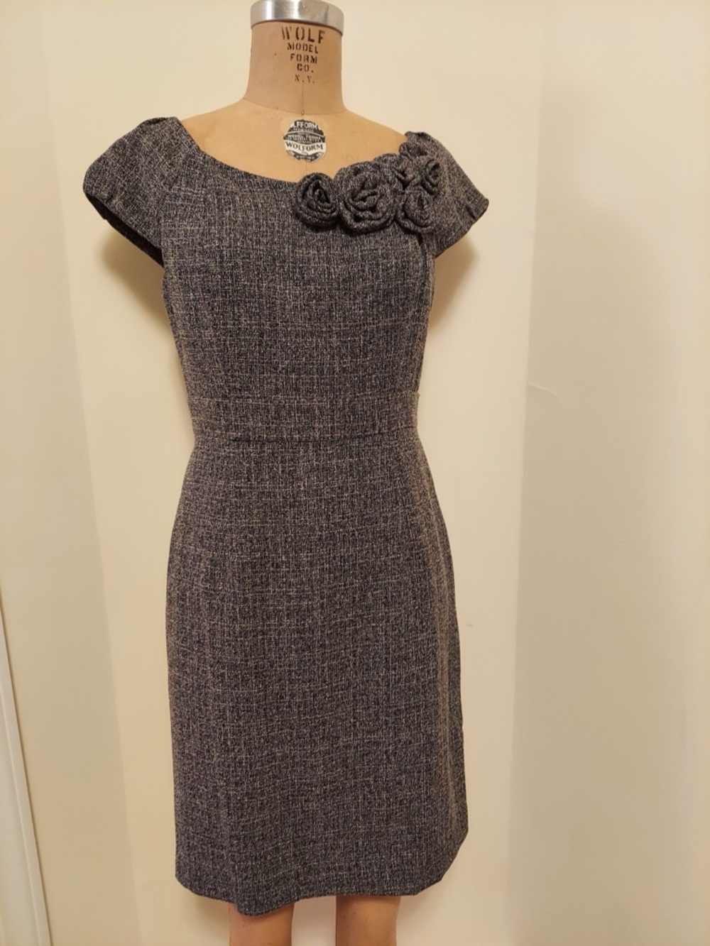 Muse Gray Dress with Rosette Shoulder